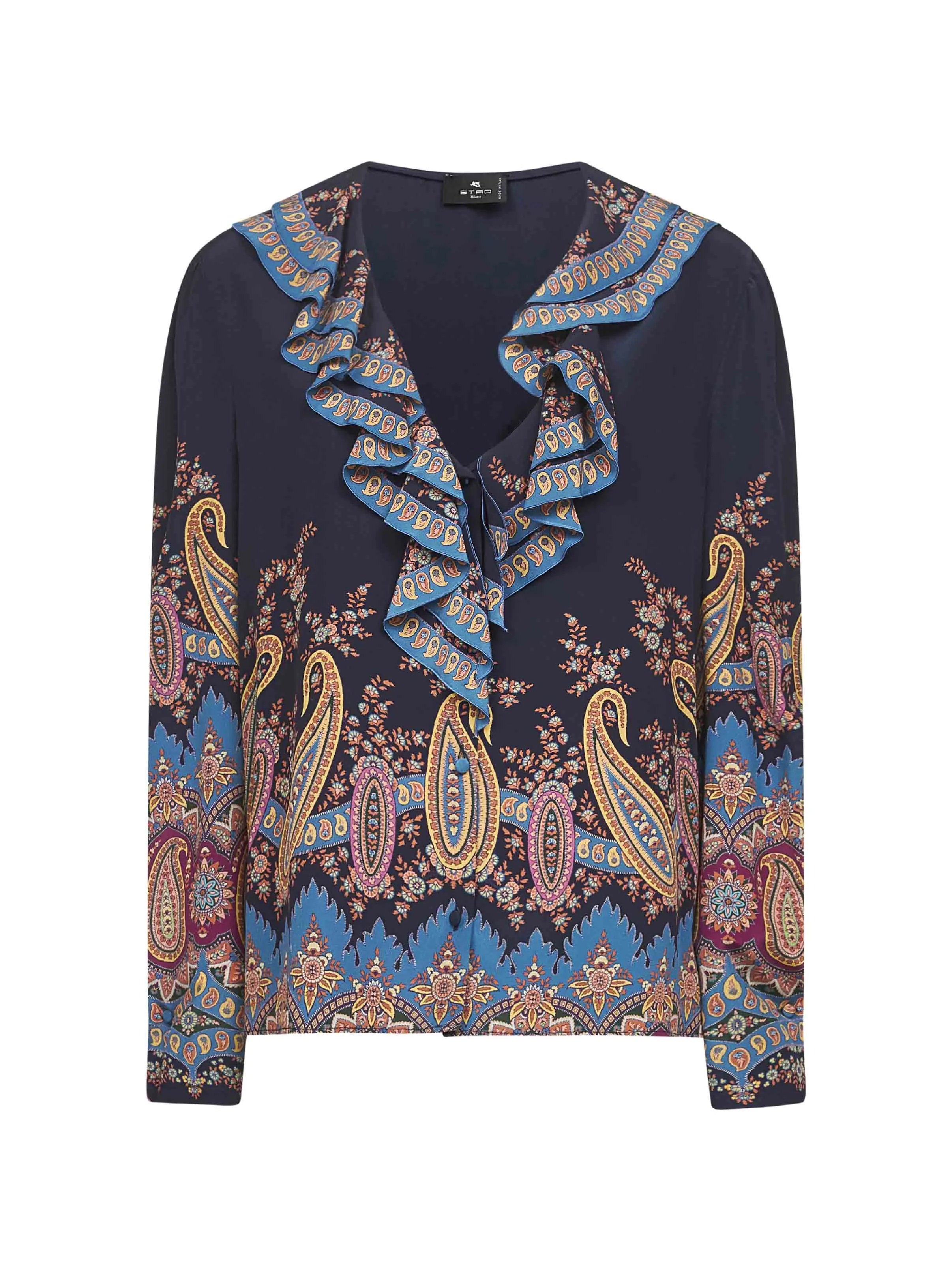 Blue Paisley Print Silk Crêpe de Chine Shirt sold by Lord & Taylor