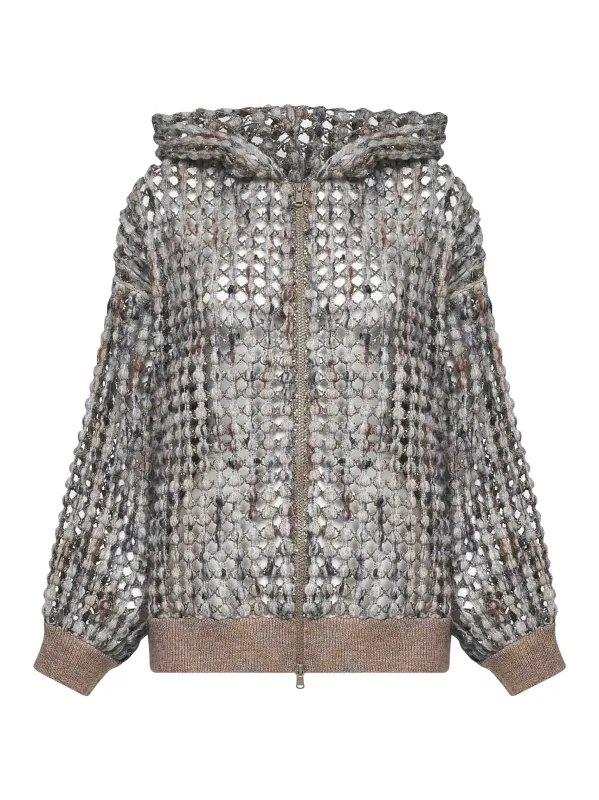 Balloon Net Embroidery Zip-Up Hooded Cardigan sold by Lord & Taylor