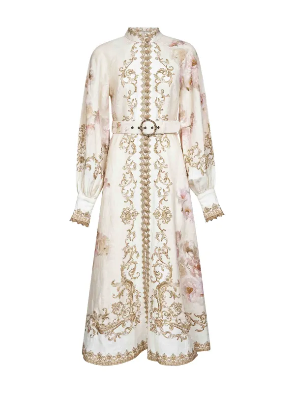 Cream Peony Print Linen Midi Dress sold by Lord & Taylor
