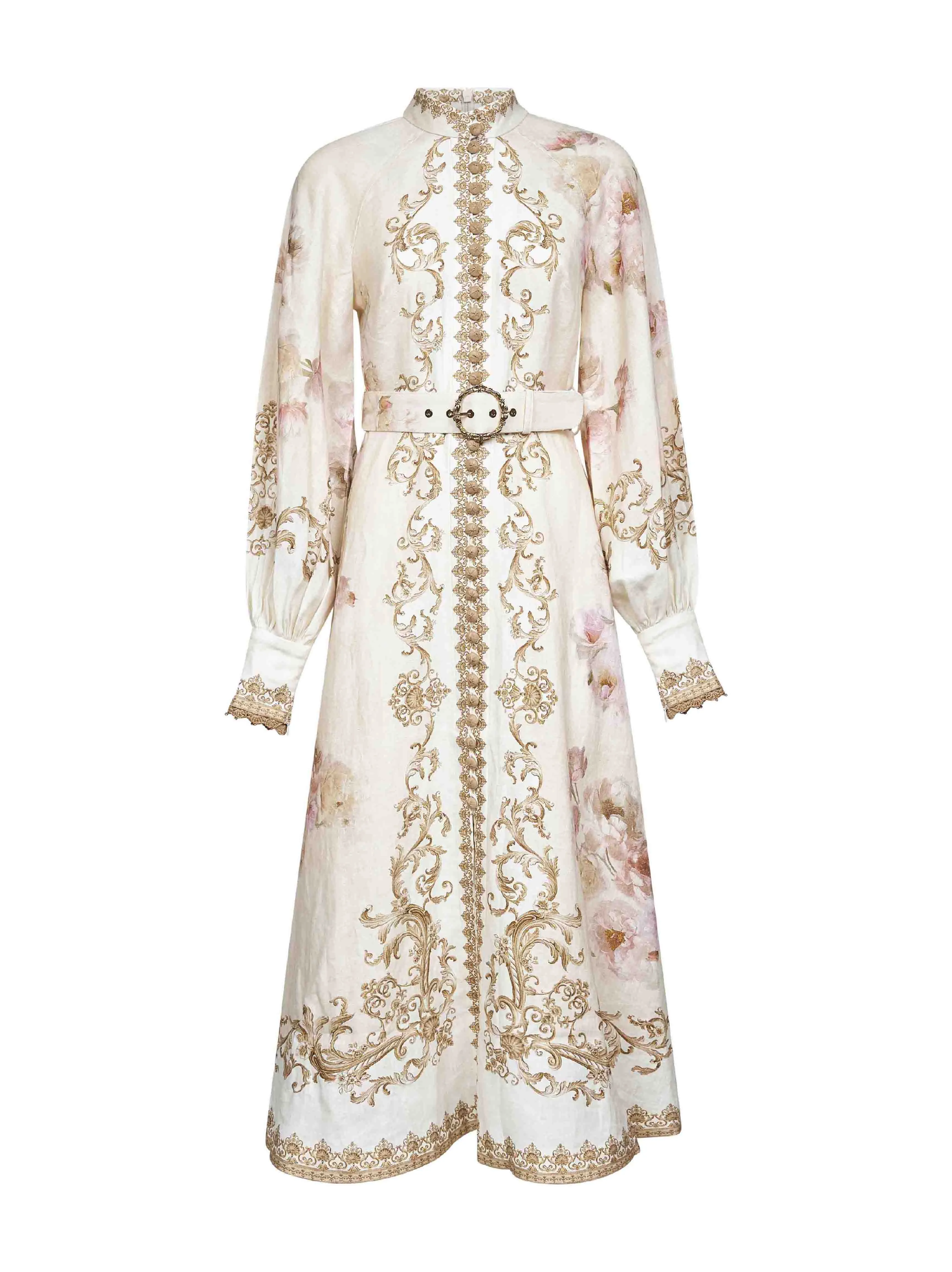 Cream Peony Print Linen Midi Dress sold by Lord & Taylor
