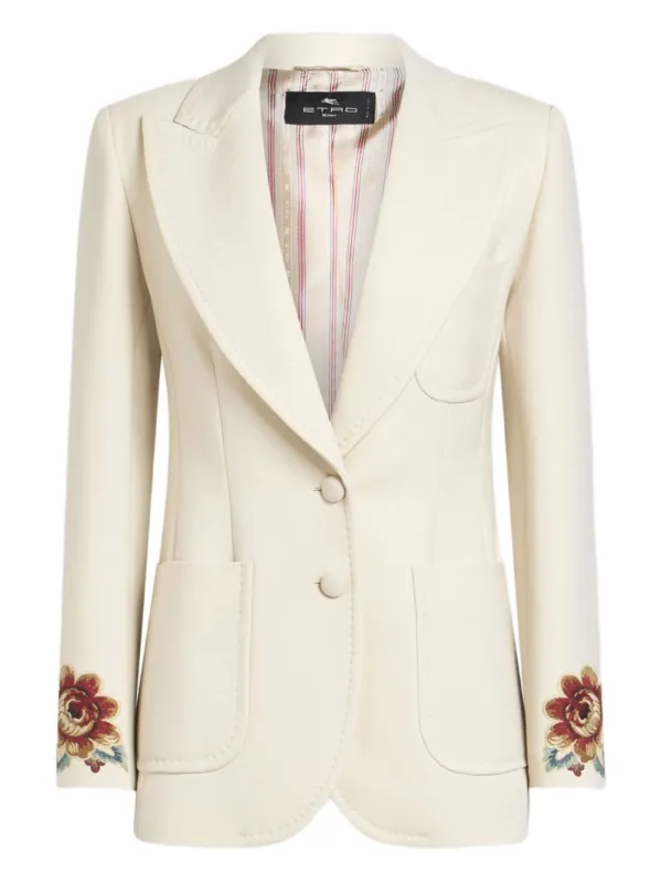NATURAL BLAZER WITH EMBROIDERED FLOWER SLEEVES sold by Lord & Taylor