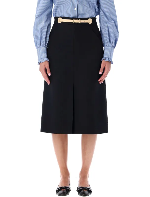 BLACK MIDI SKIRT WITH NATURAL BELT sold by Lord & Taylor