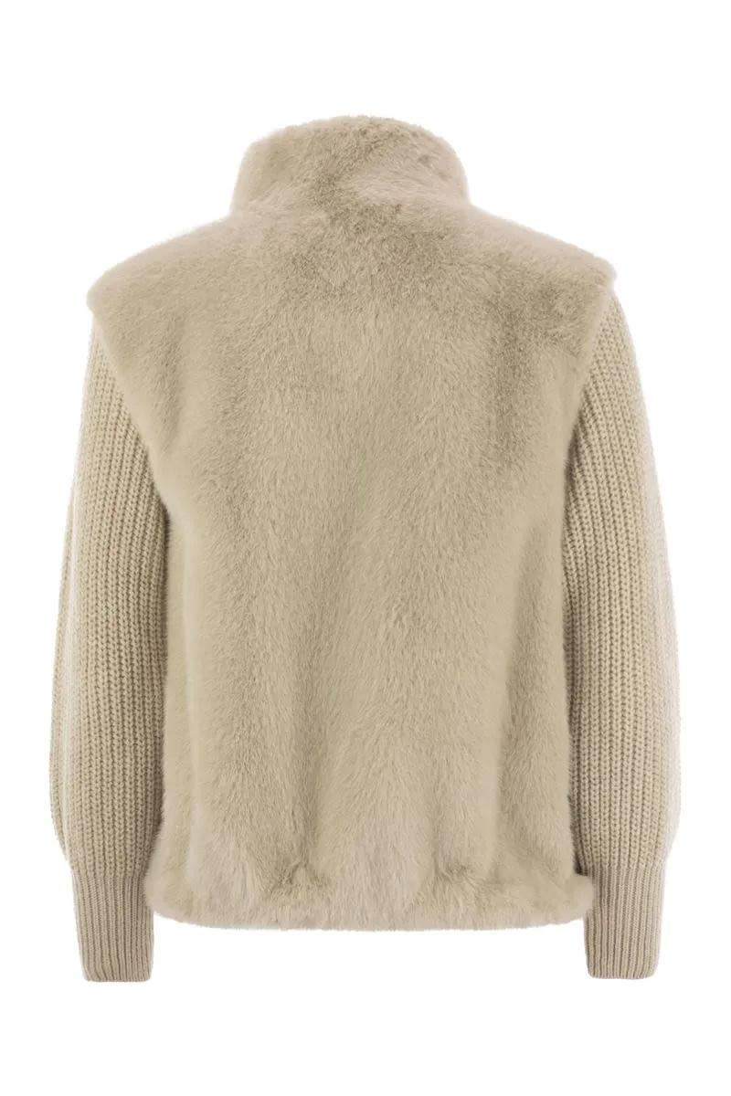 Short beige fur combi knit jacket sold by Lord & Taylor product image thumbnail 2