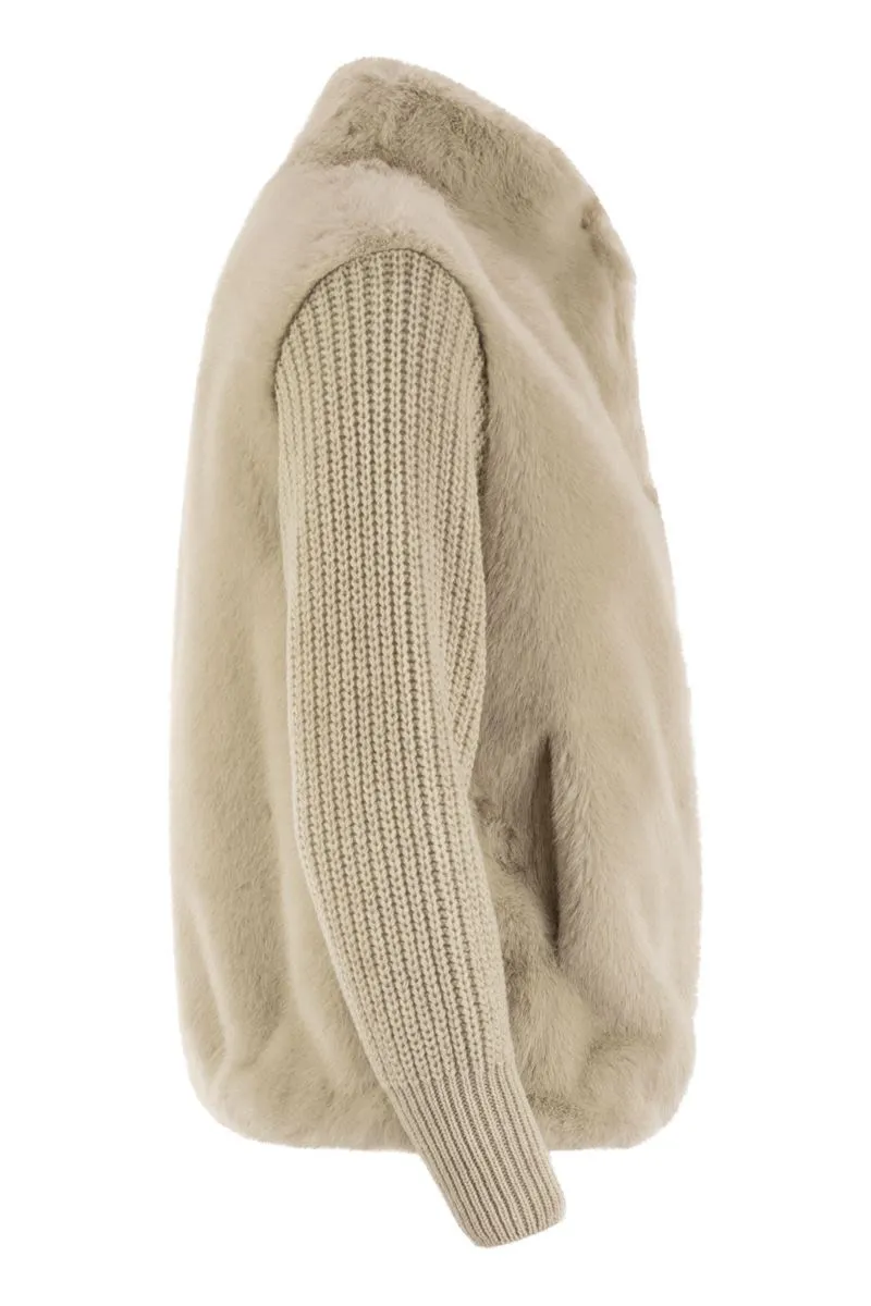 Short beige fur combi knit jacket sold by Lord & Taylor product image thumbnail 3
