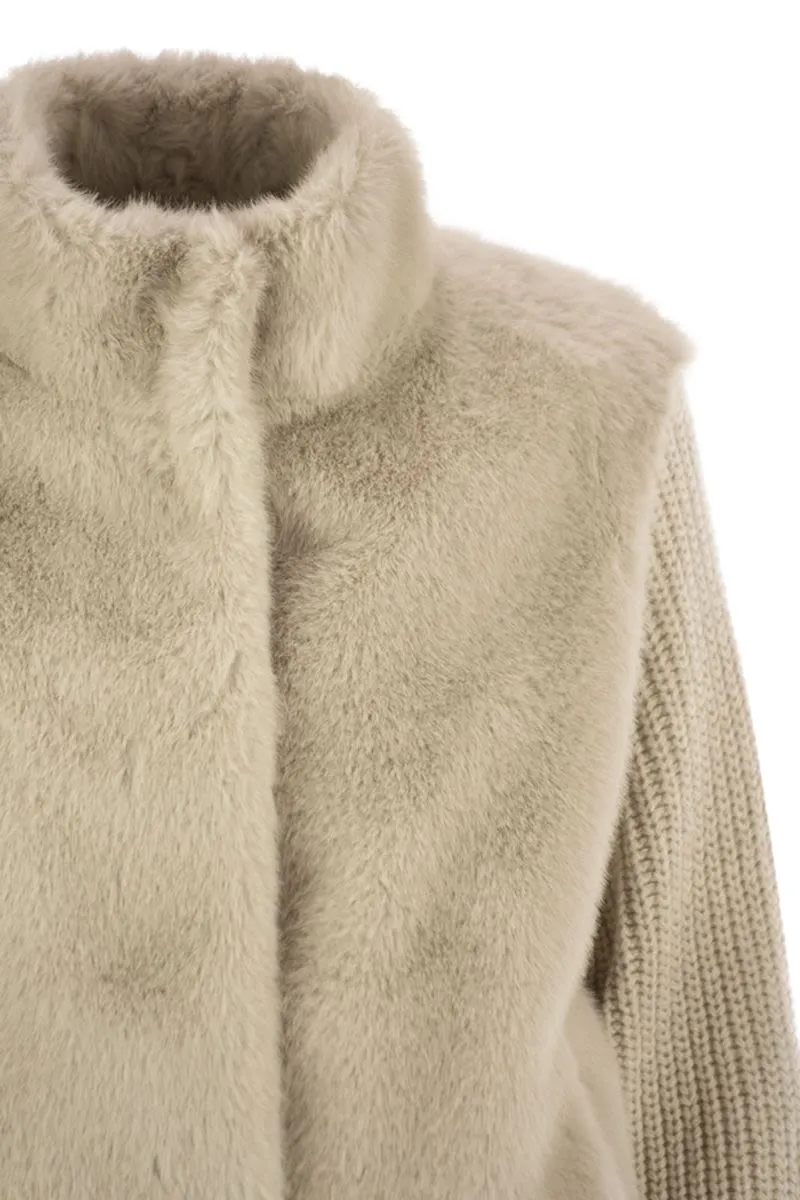 Short beige fur combi knit jacket sold by Lord & Taylor product image thumbnail 4