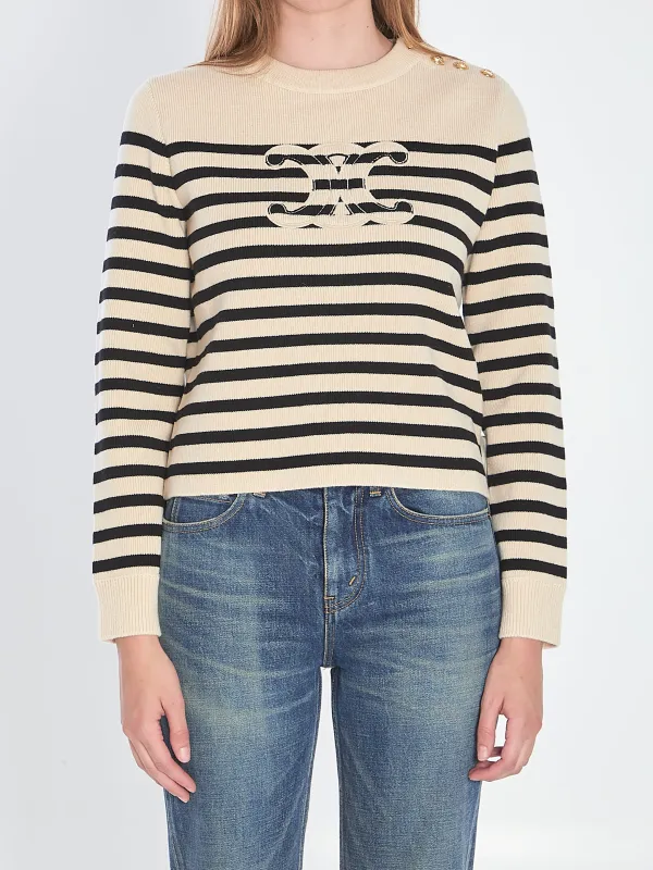 ECRU AND BLACK TRIOMPHE CASHMERE PULLOVER made by Celine