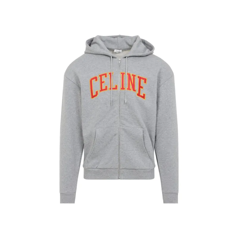 GREY LOOSE ZIP UP COTTON HOODIE made by Celine