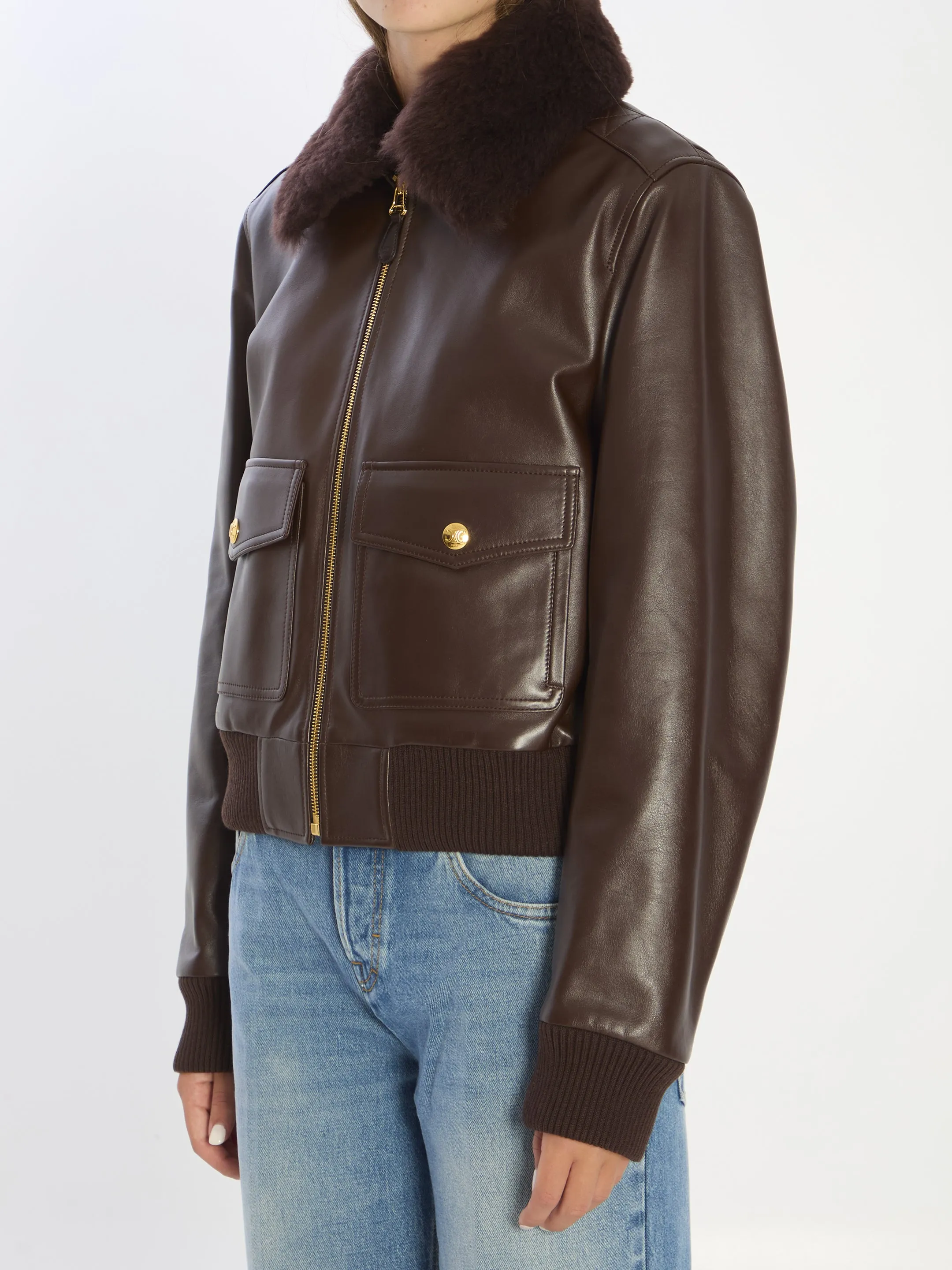 DARK BROWN AVIATOR CALFSKIN BOMBER JACKET sold by Lord & Taylor product image thumbnail 2