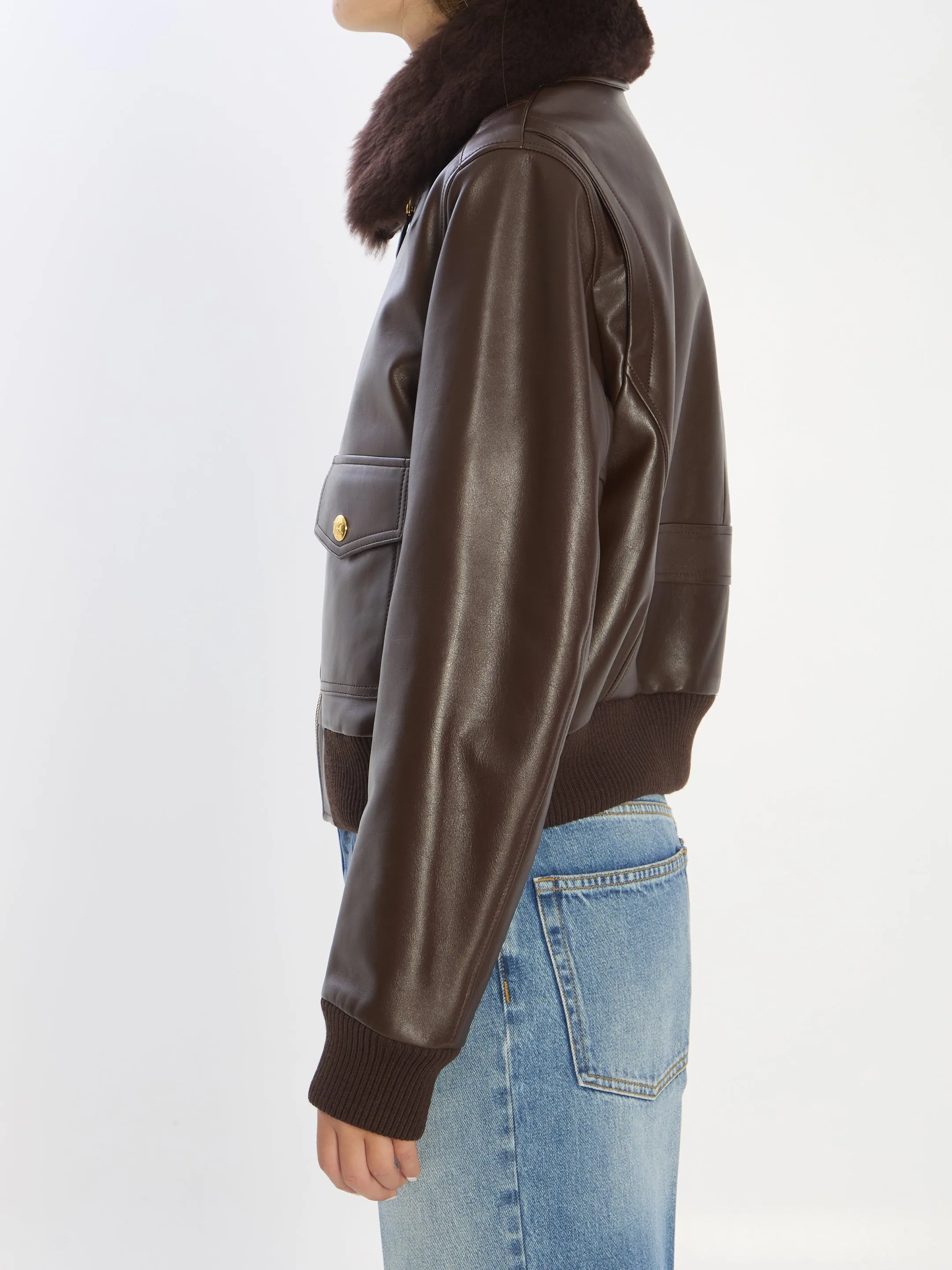 DARK BROWN AVIATOR CALFSKIN BOMBER JACKET sold by Lord & Taylor product image thumbnail 3