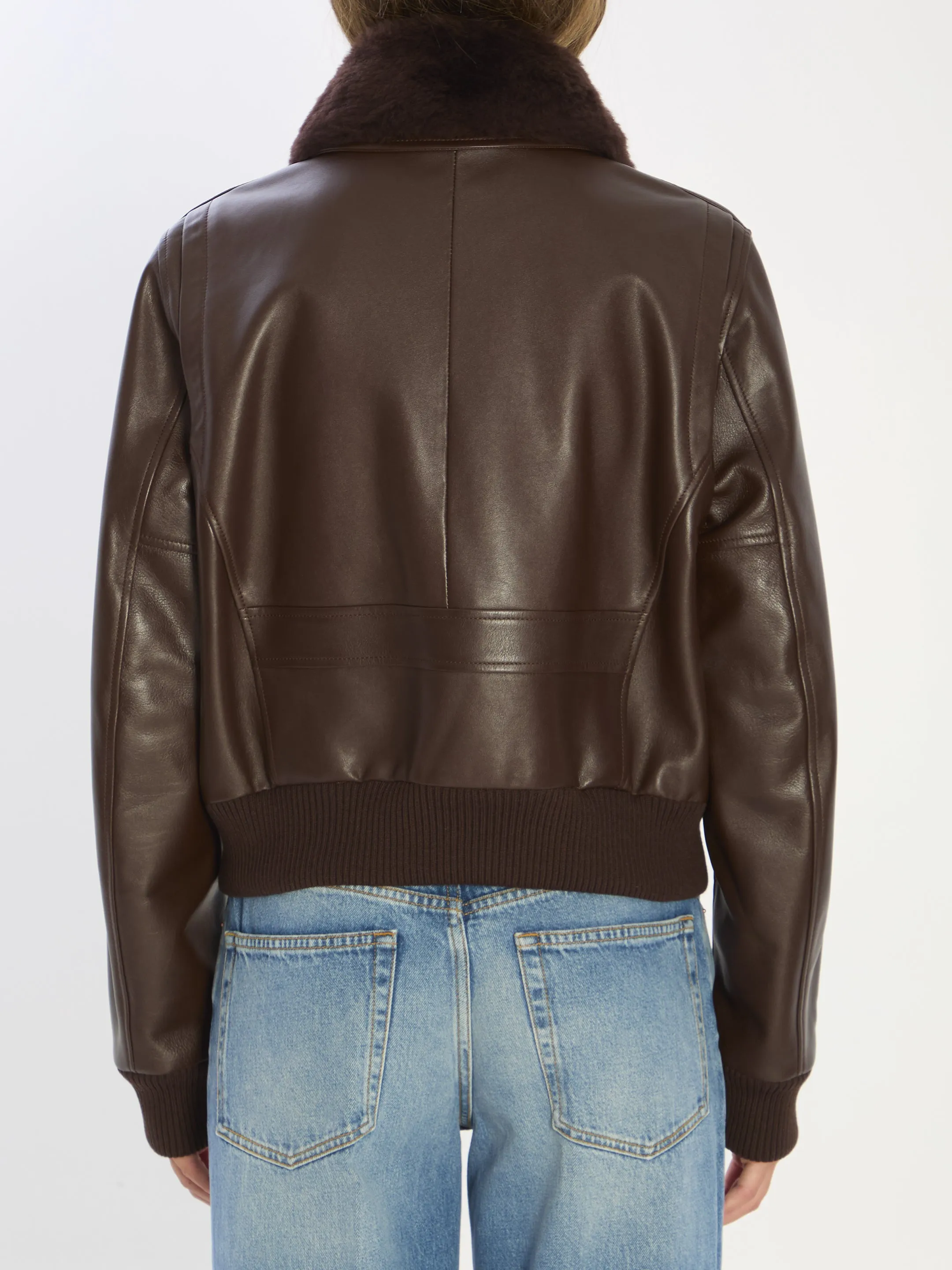 DARK BROWN AVIATOR CALFSKIN BOMBER JACKET sold by Lord & Taylor product image thumbnail 4