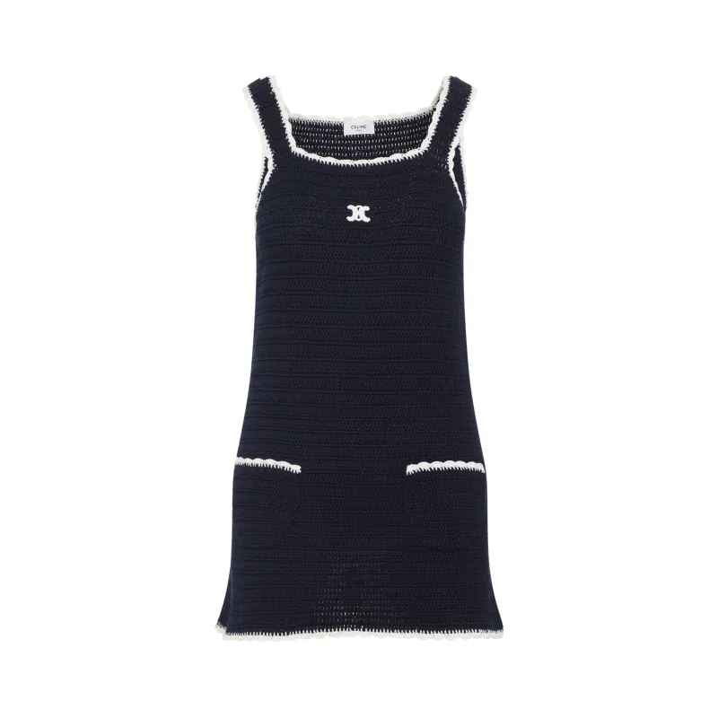 NAVY BLUE TRIOMPHE COTTON MINI DRESS made by Celine