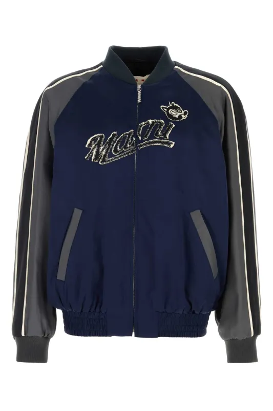 NAVY BLUE SATIN BOMBER JACKET sold by Lord & Taylor