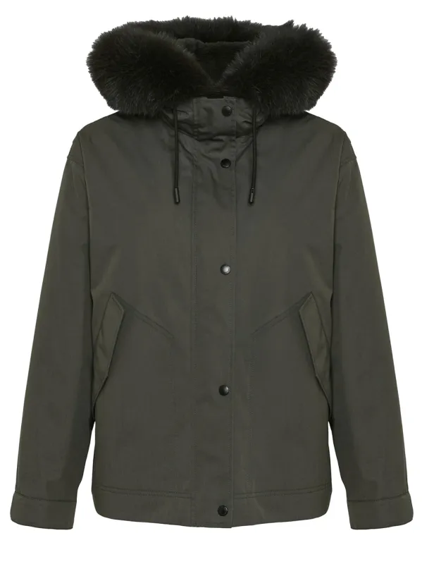 SHORT PARKA IN COTTON BLEND WITH FOX AND RABBIT FUR sold by Lord & Taylor
