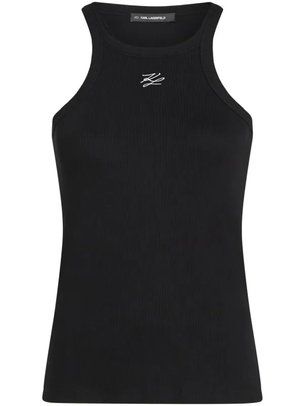 BLACK AUTOGRAPH TOP WHITE EMBROIDERED LOGO sold by Lord & Taylor