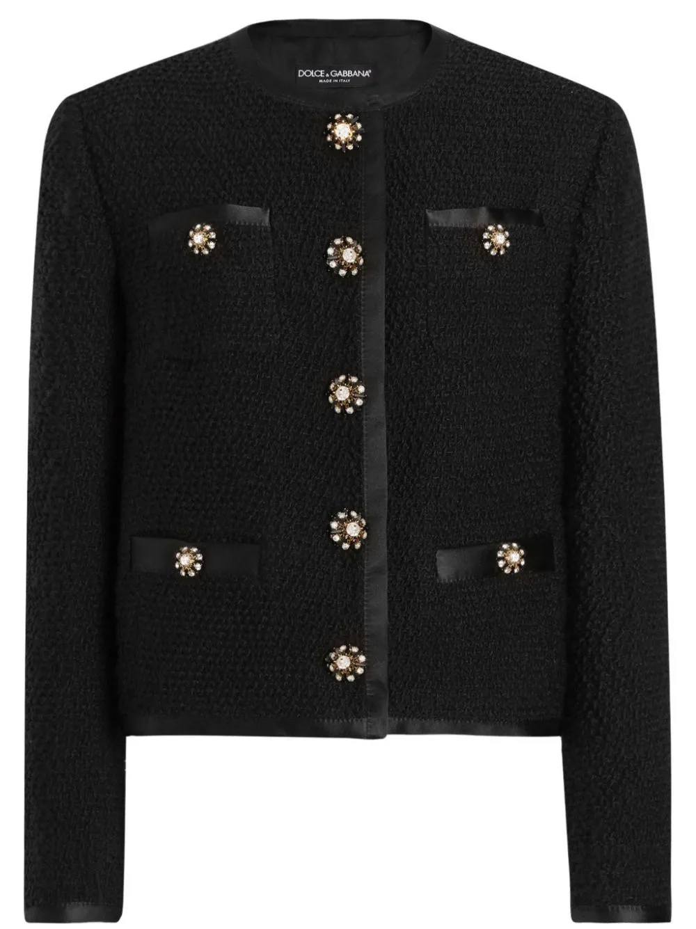 SHORT BLACK JACKET WITH RHINESTONE BUTTONS sold by Lord & Taylor