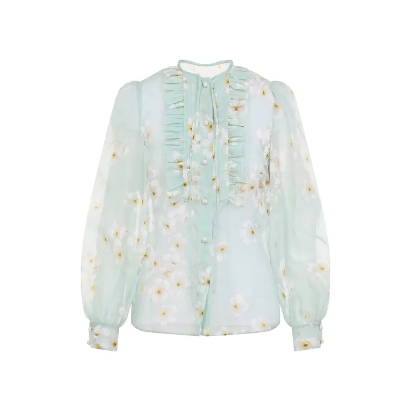 GREEN SILK BLOUSE WITH FLO PRINT sold by Lord & Taylor