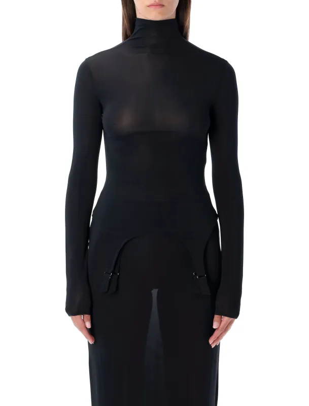 JEAN PAUL GAULTIER LONG-SLEEVE HIGH-NECK BODY WITH LINGERIE DETAILS sold by Lord & Taylor