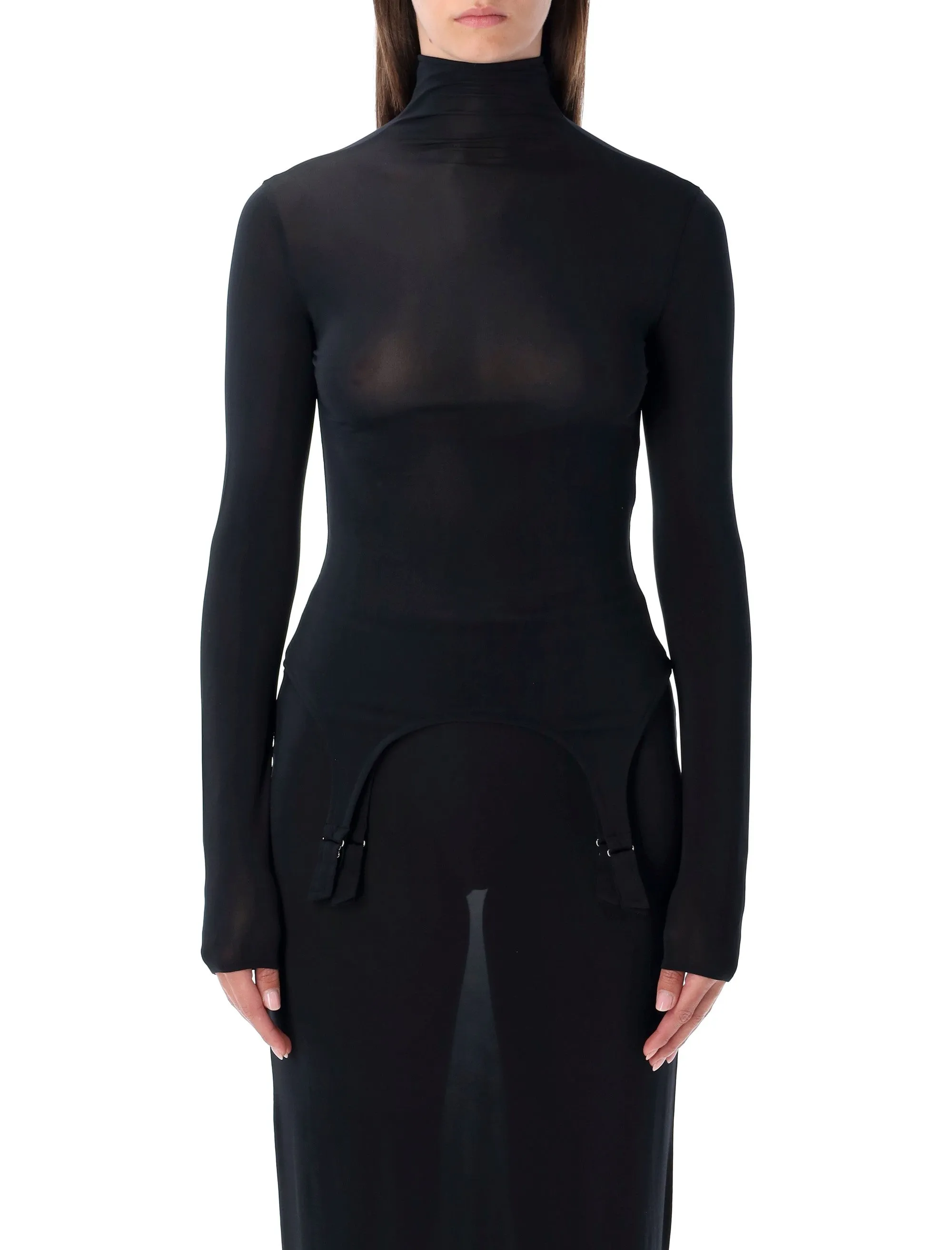 JEAN PAUL GAULTIER LONG-SLEEVE HIGH-NECK BODY WITH LINGERIE DETAILS sold by Lord & Taylor