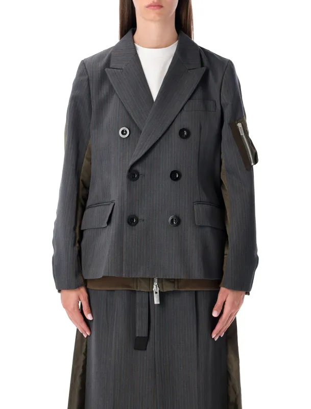 SACAI WOOL AND TWILL DOUBLE-BREASTED BLAZER made by Sacai