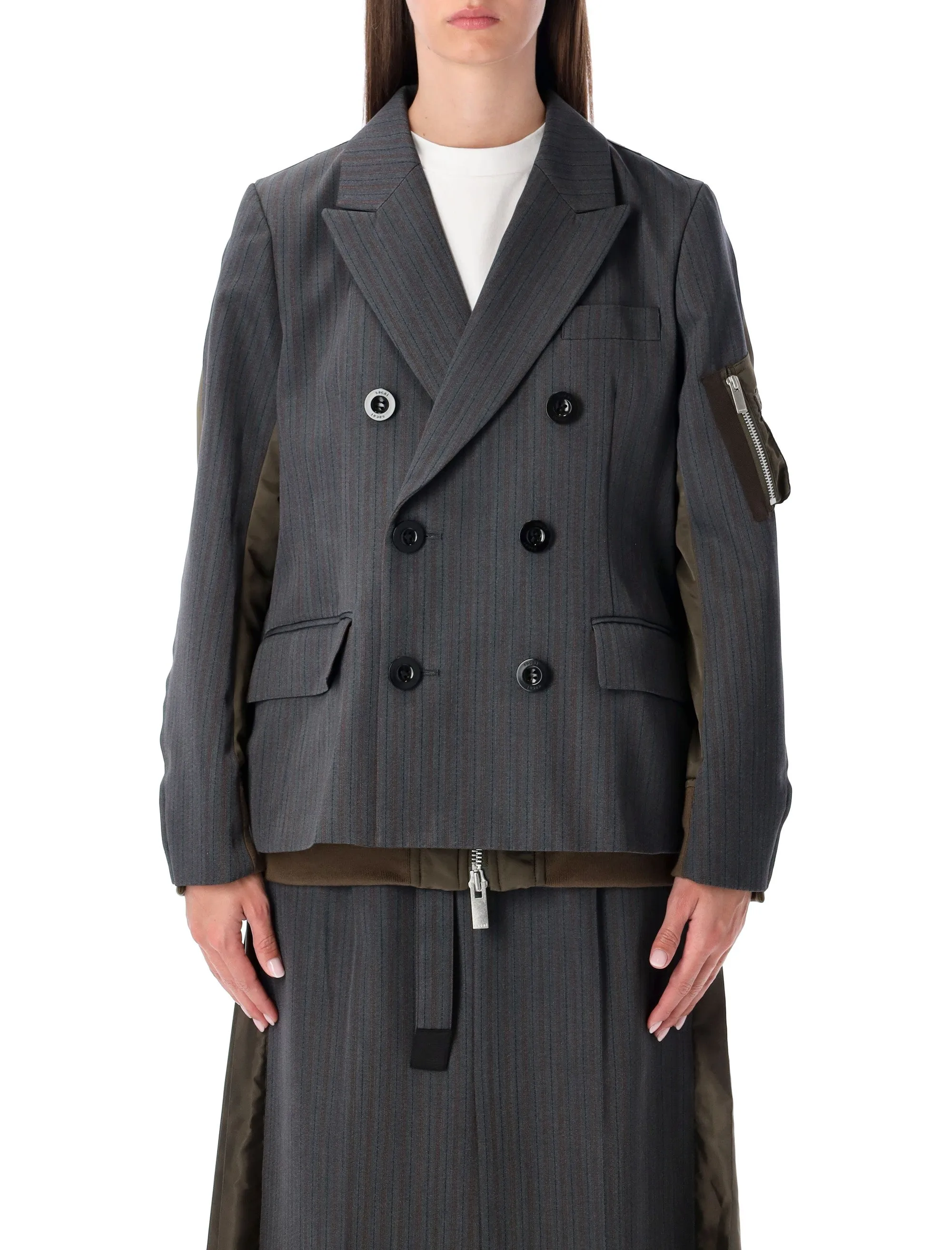 SACAI WOOL AND TWILL DOUBLE-BREASTED BLAZER sold by Lord & Taylor