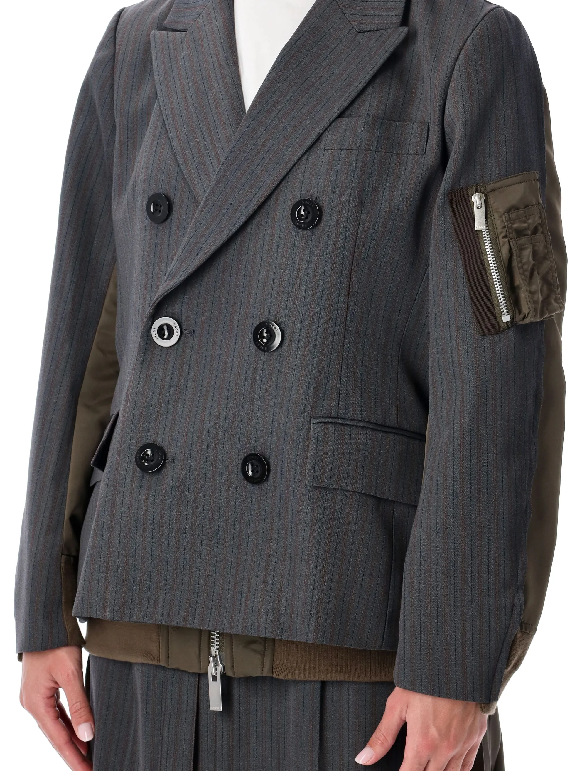SACAI WOOL AND TWILL DOUBLE-BREASTED BLAZER sold by Lord & Taylor product image thumbnail 3