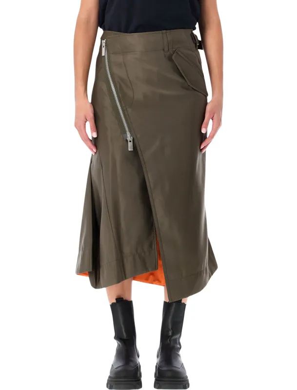 SACAI NYLON TWILL MIDI SKIRT WITH DIAGONAL ZIP made by Sacai