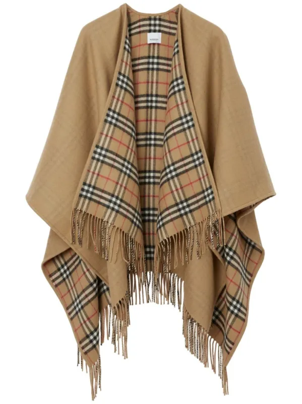 BEIGE REVERSIBLE WOOL CAPE WITH BURBERRY CHECK sold by Lord & Taylor