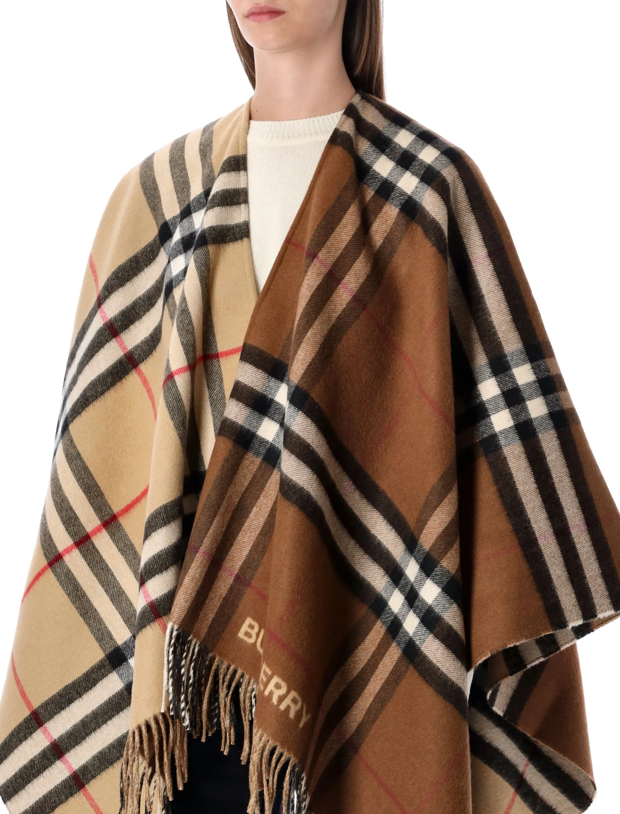 WOOL CASHMERE CAPE WITH CONTRAST BURBERRY CHECK sold by Lord & Taylor product image thumbnail 3