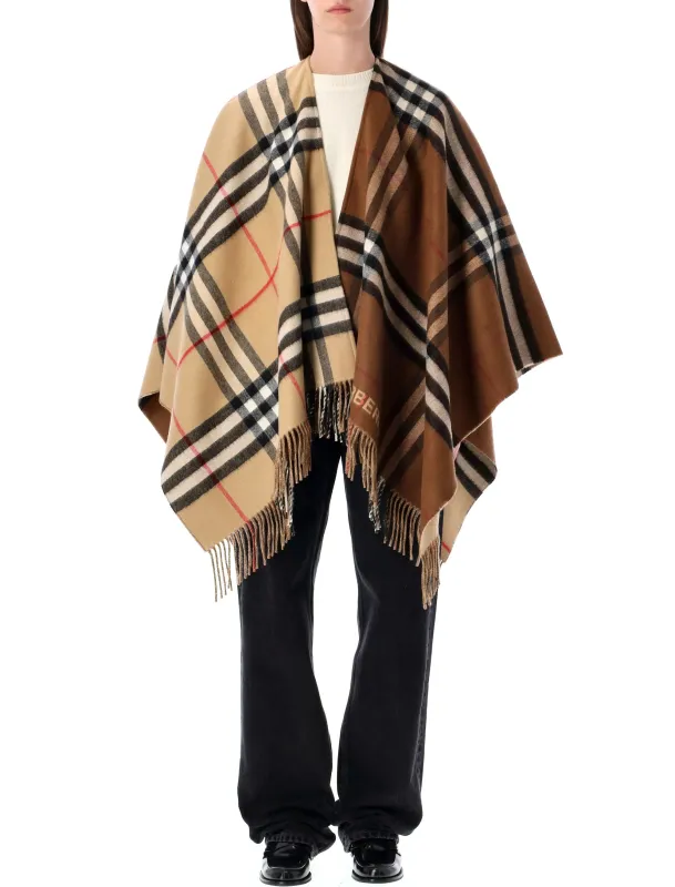 WOOL CASHMERE CAPE WITH CONTRAST BURBERRY CHECK sold by Lord & Taylor