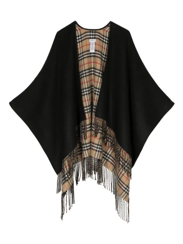 BLACK REVERSIBLE WOOL CAPE WITH BURBERRY CHECK sold by Lord & Taylor