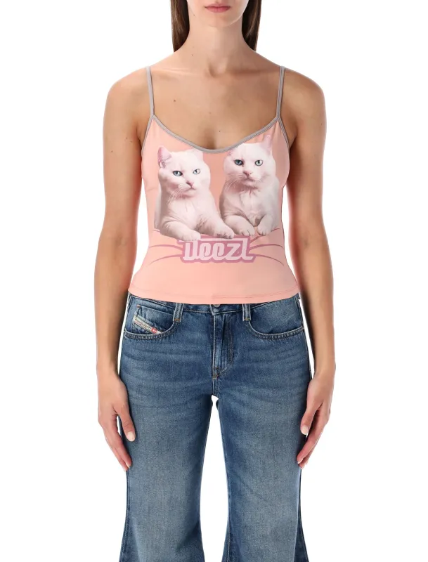 DIESEL T-TOP R2 CATS PINK COTTON JERSEY TANK TOP made by Diesel