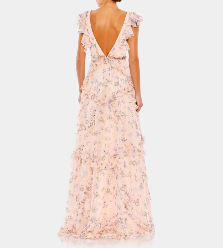 Ruffled Floral Print Cap Sleeve Gown sold by Lord & Taylor