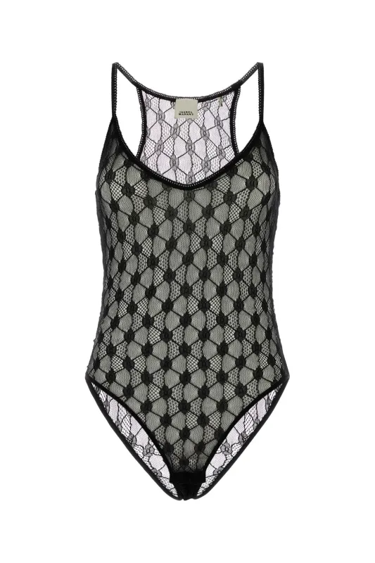 BLACK STRETCH LACE MILDY BODYSUIT sold by Lord & Taylor