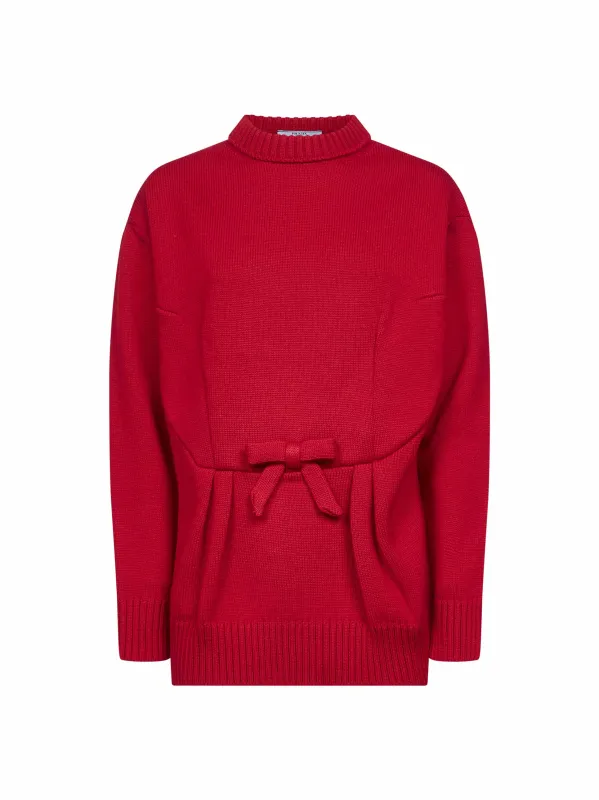 Virgin Wool Bow Sweater in Red made by Prada
