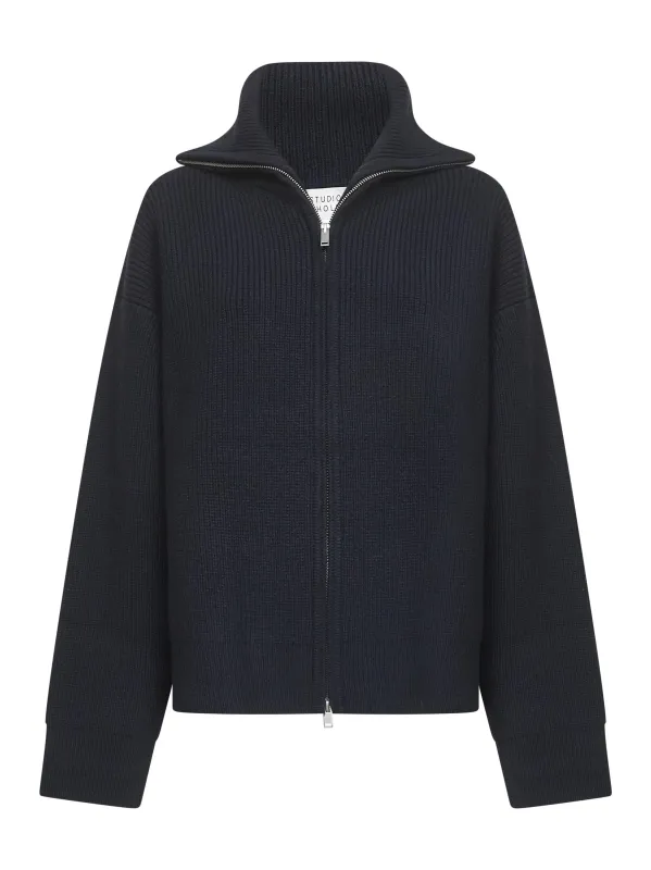 Blue Merino Zip-Up Sweater made by Studio Nicholson