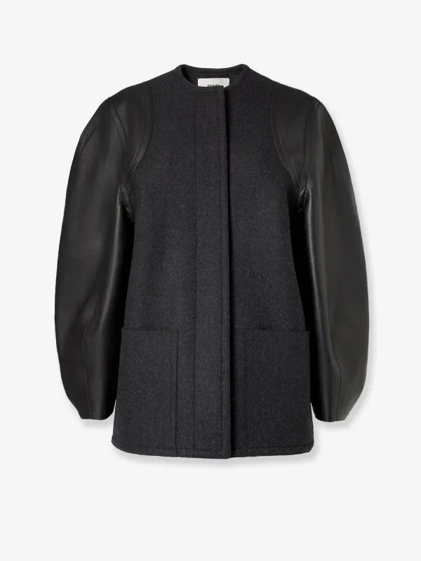 Virgin Wool Coat with Leather Sleeves sold by Lord & Taylor