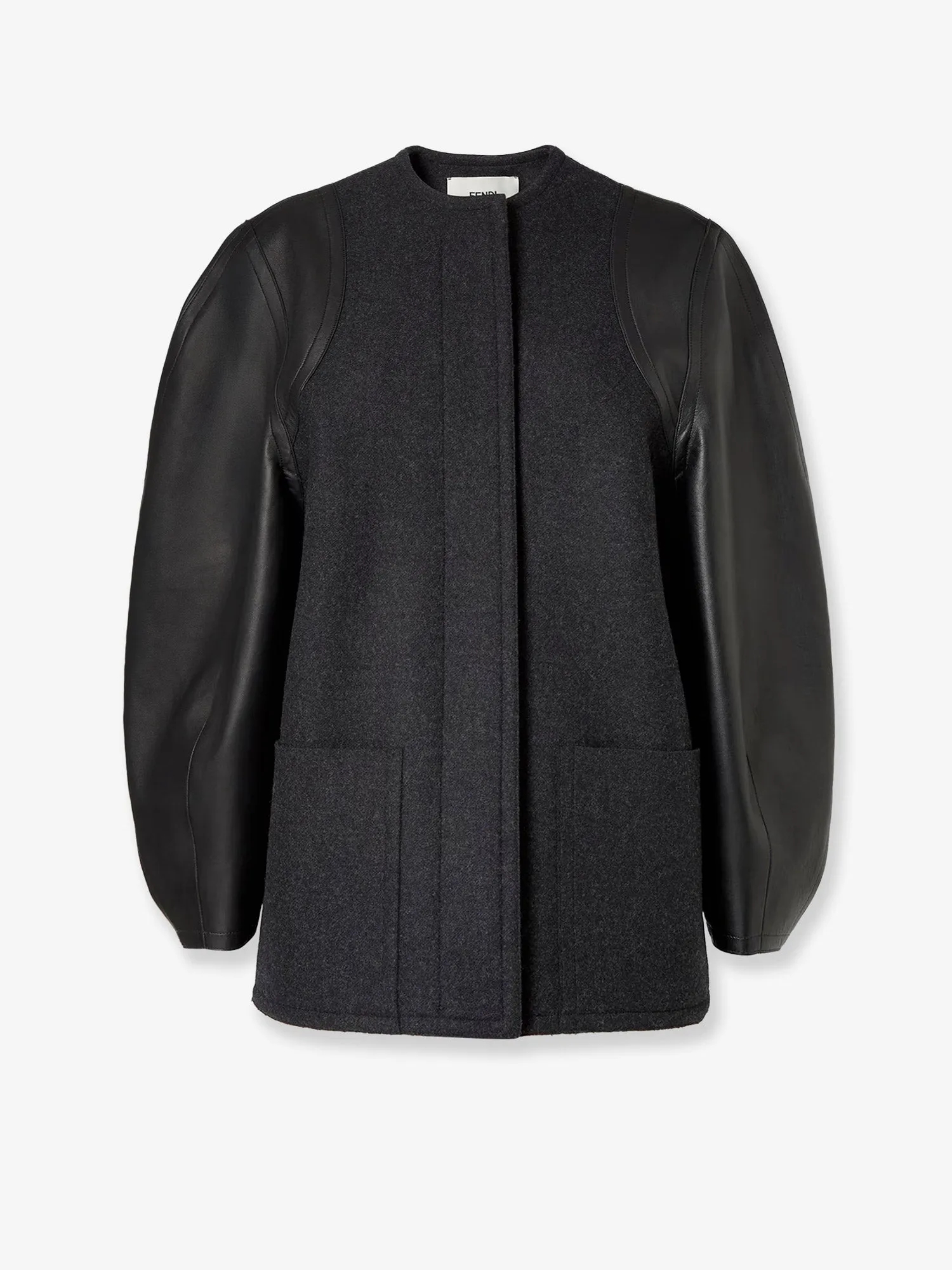 Virgin Wool Coat with Leather Sleeves sold by Lord & Taylor