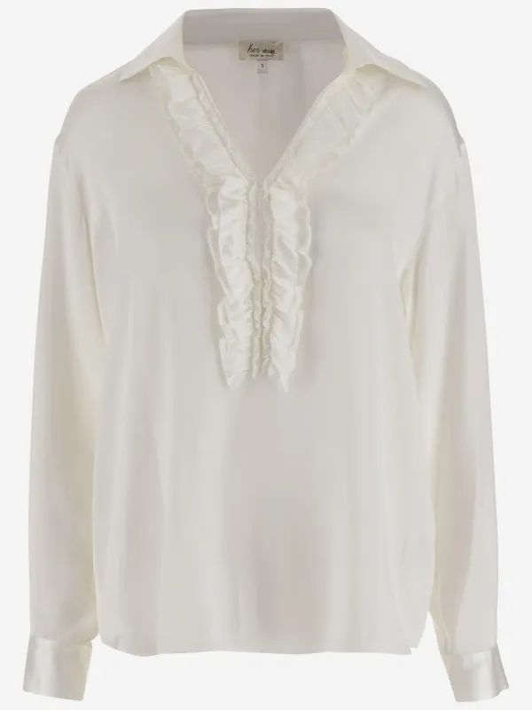 Stretch Silk Shirt with Ruffles sold by Lord & Taylor