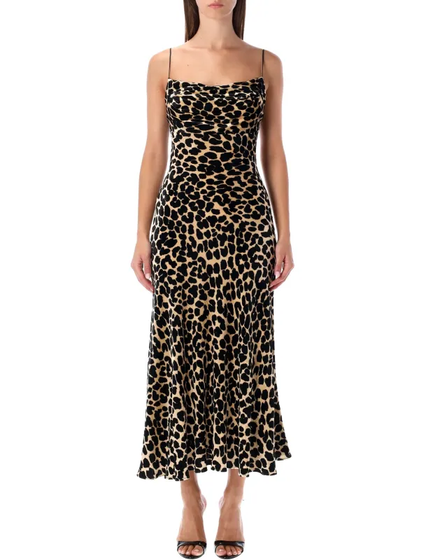 BALMAIN LEOPARD-PRINT VELVET MIDI DRESS WITH THIN STRAPS made by Balmain