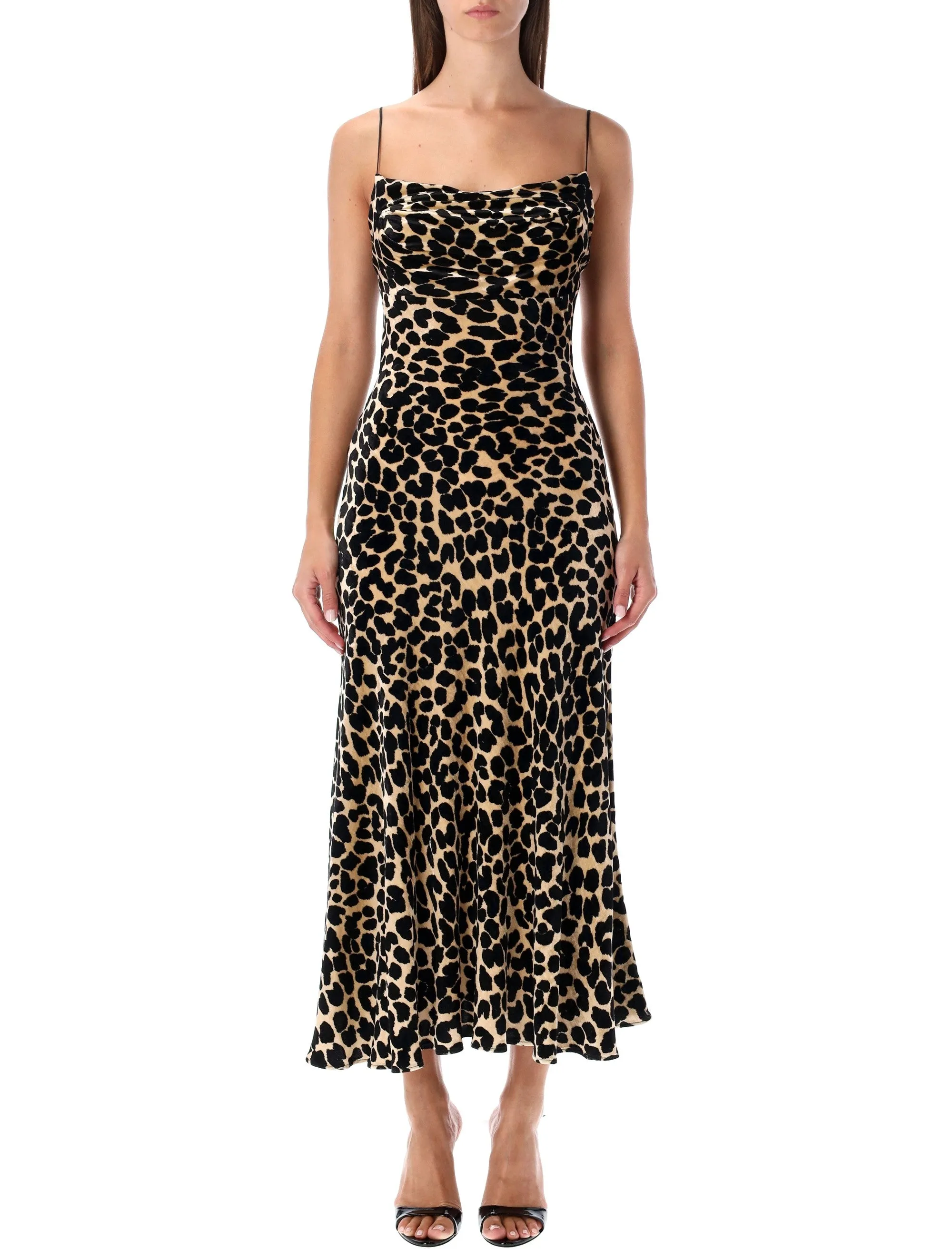 BALMAIN LEOPARD-PRINT VELVET MIDI DRESS WITH THIN STRAPS sold by Lord & Taylor