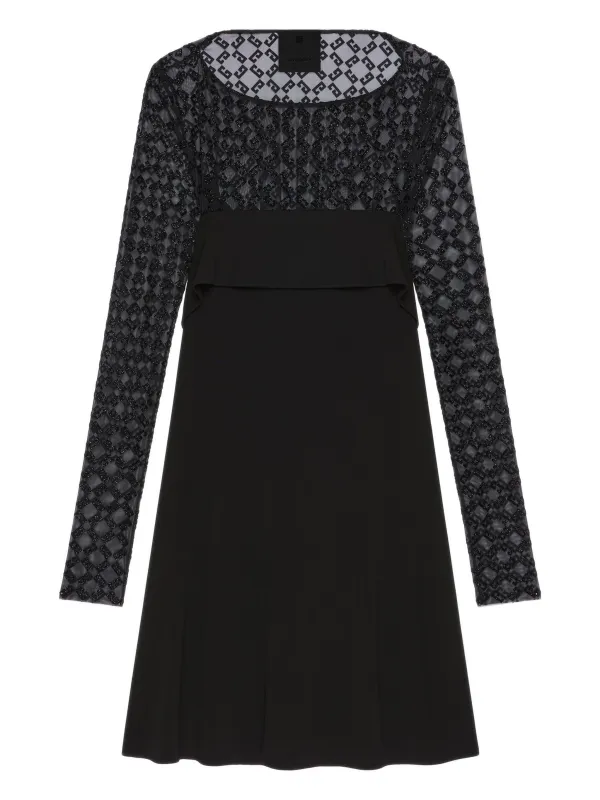 DRAPED DRESS IN SHINY MONOGRAM 72 JERSEY AND TULLE sold by Lord & Taylor