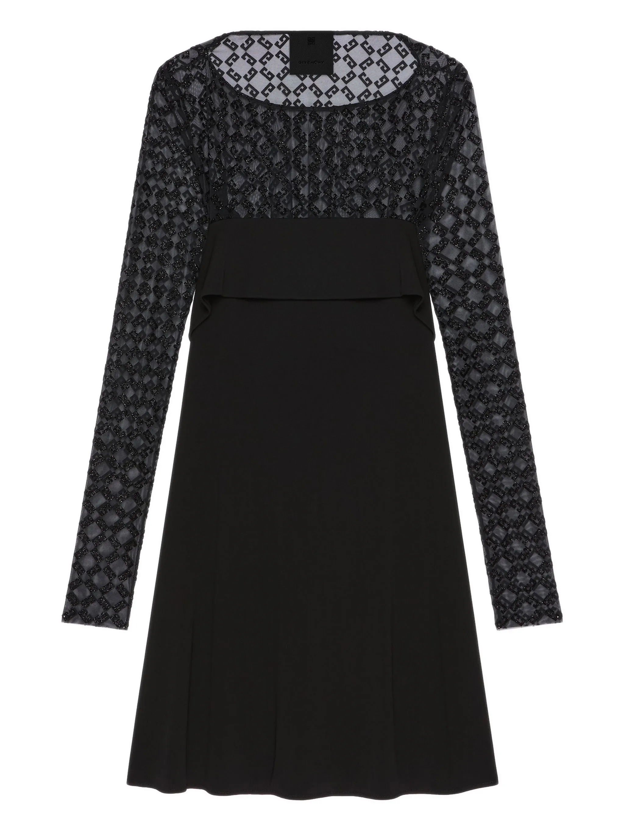 DRAPED DRESS IN SHINY MONOGRAM 72 JERSEY AND TULLE sold by Lord & Taylor