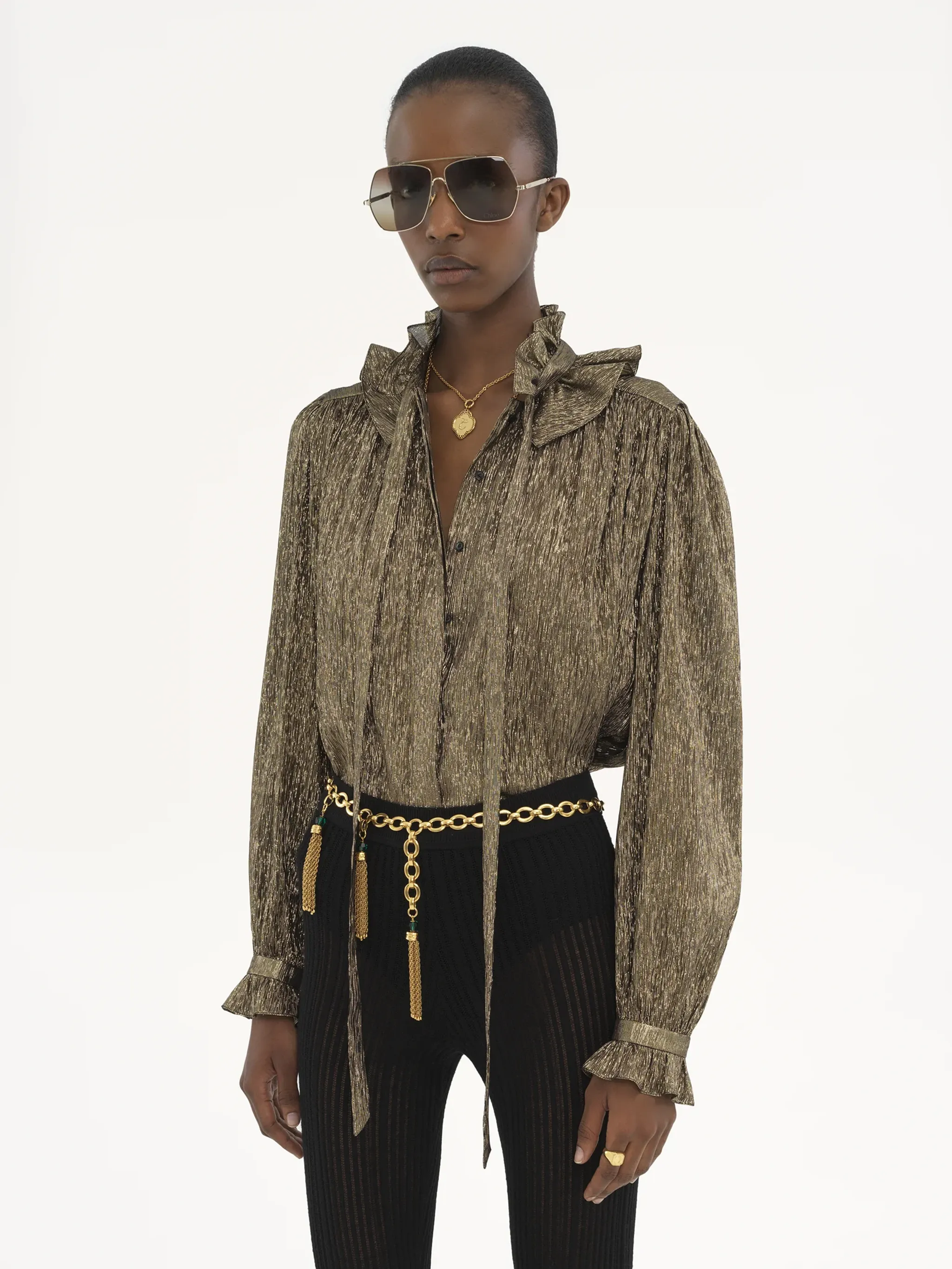 FLOWING BLOUSE IN LAMÉ SILK CREPE sold by Lord & Taylor product image thumbnail 3