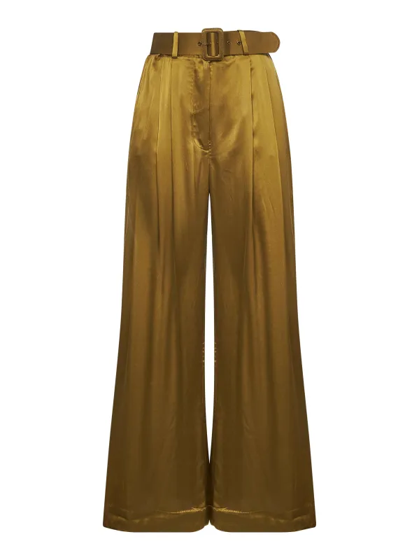 Olive Silk Two-Pleat Trousers sold by Lord & Taylor