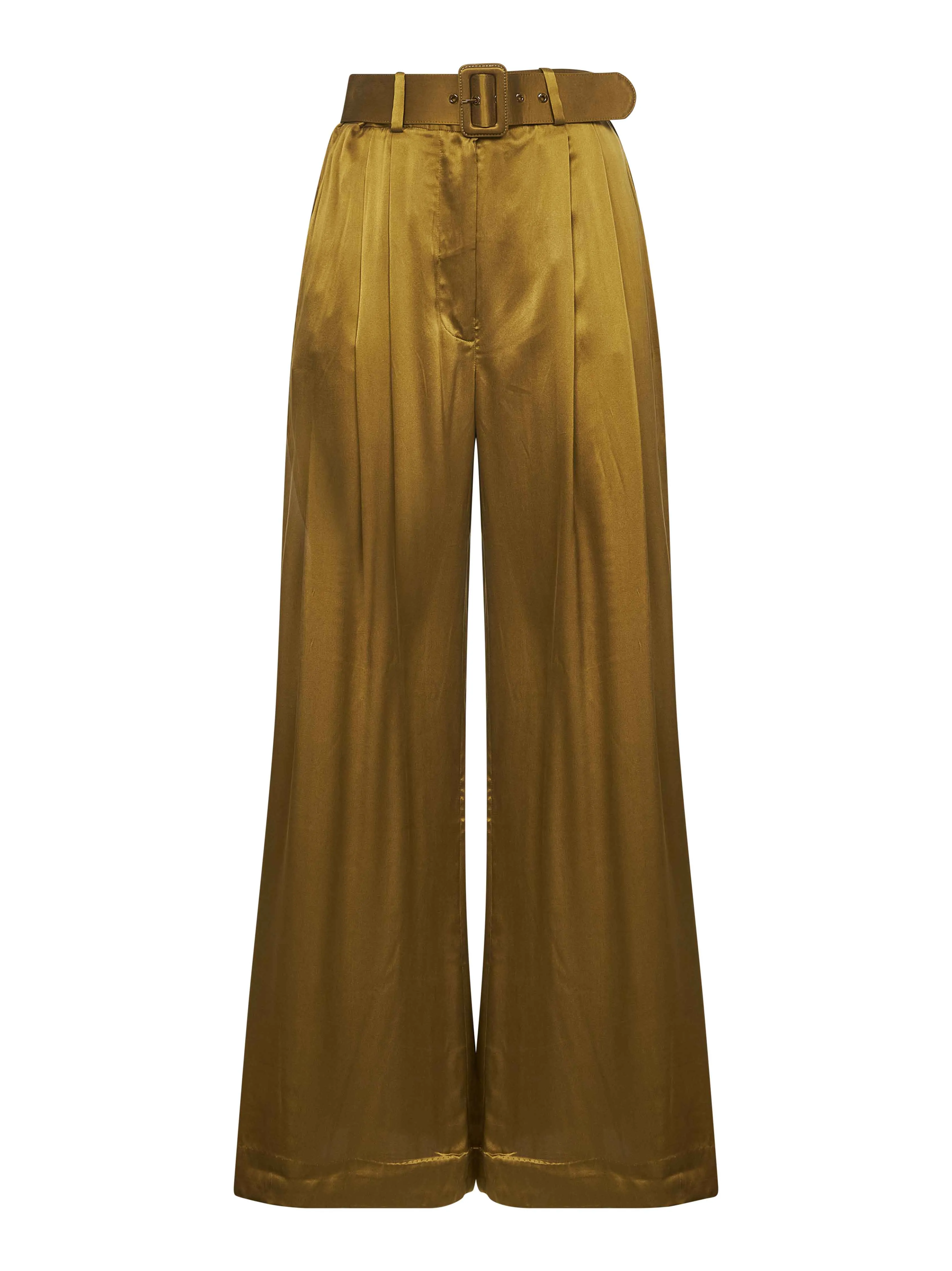 Olive Silk Two-Pleat Trousers sold by Lord & Taylor