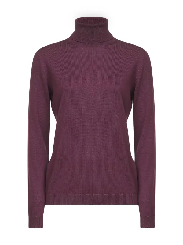 Burgundy Virgin Wool Knit Turtleneck Sweater sold by Lord & Taylor