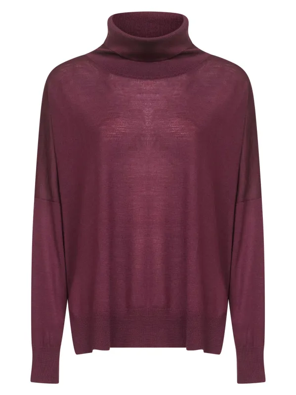 Oversized Burgundy Virgin Wool Turtleneck Sweater sold by Lord & Taylor