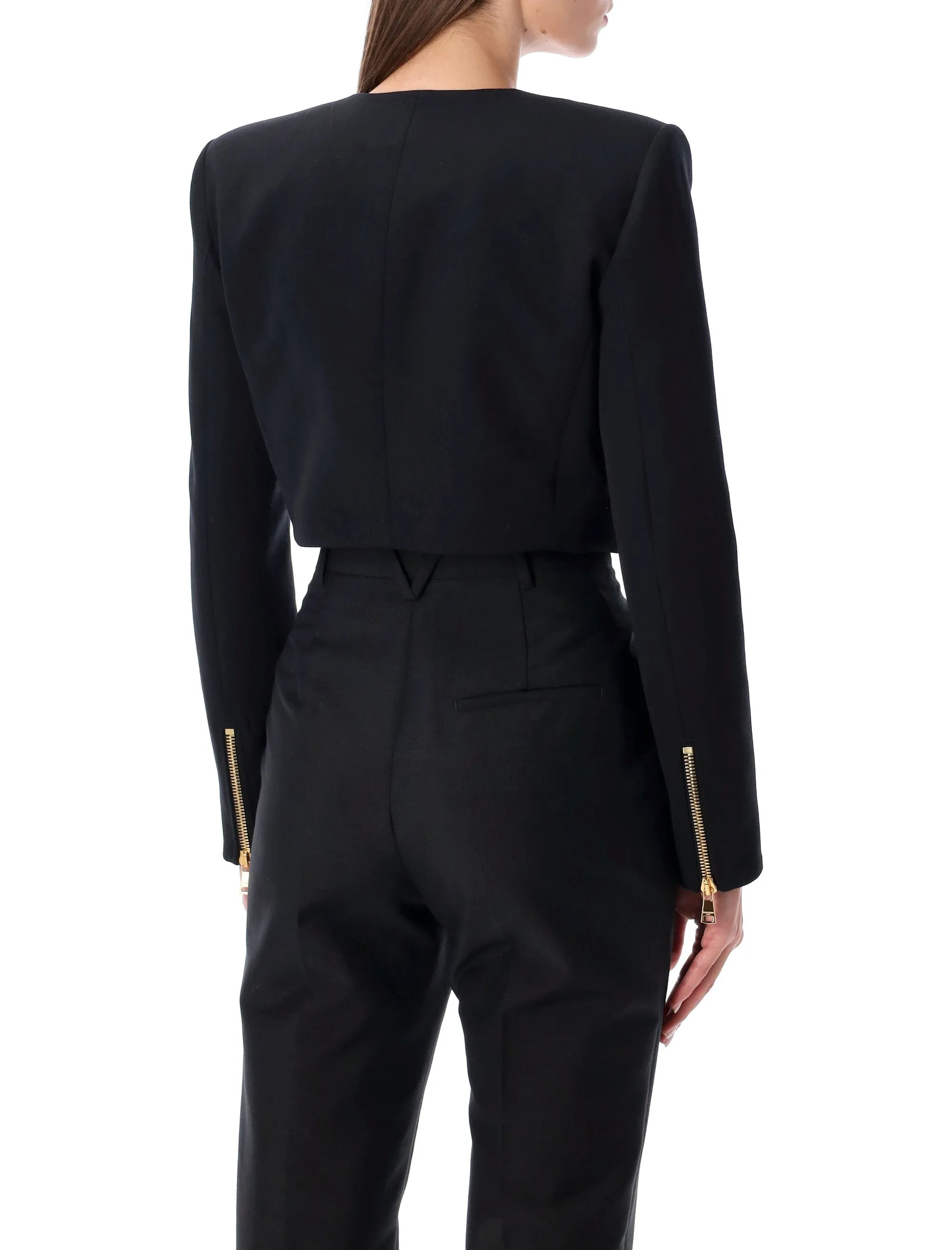 BALMAIN CROPPED BLACK WOOL JACKET WITH GOLD ZIP sold by Lord & Taylor product image thumbnail 2