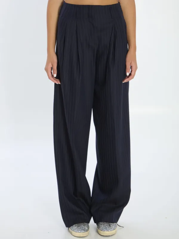 NAVY BLUE WOOL PINSTRIPE TROUSERS sold by Lord & Taylor