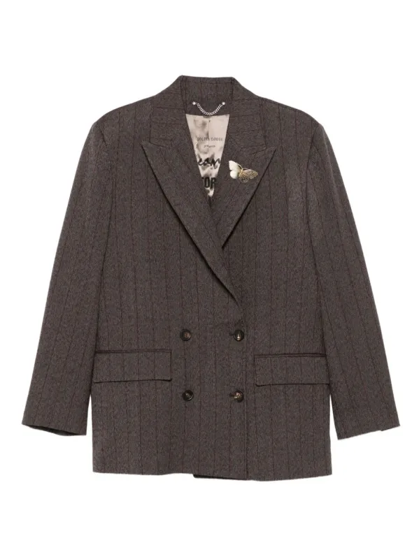 BROWN PINSTRIPE WOOL DOUBLE-BREASTED BLAZER sold by Lord & Taylor